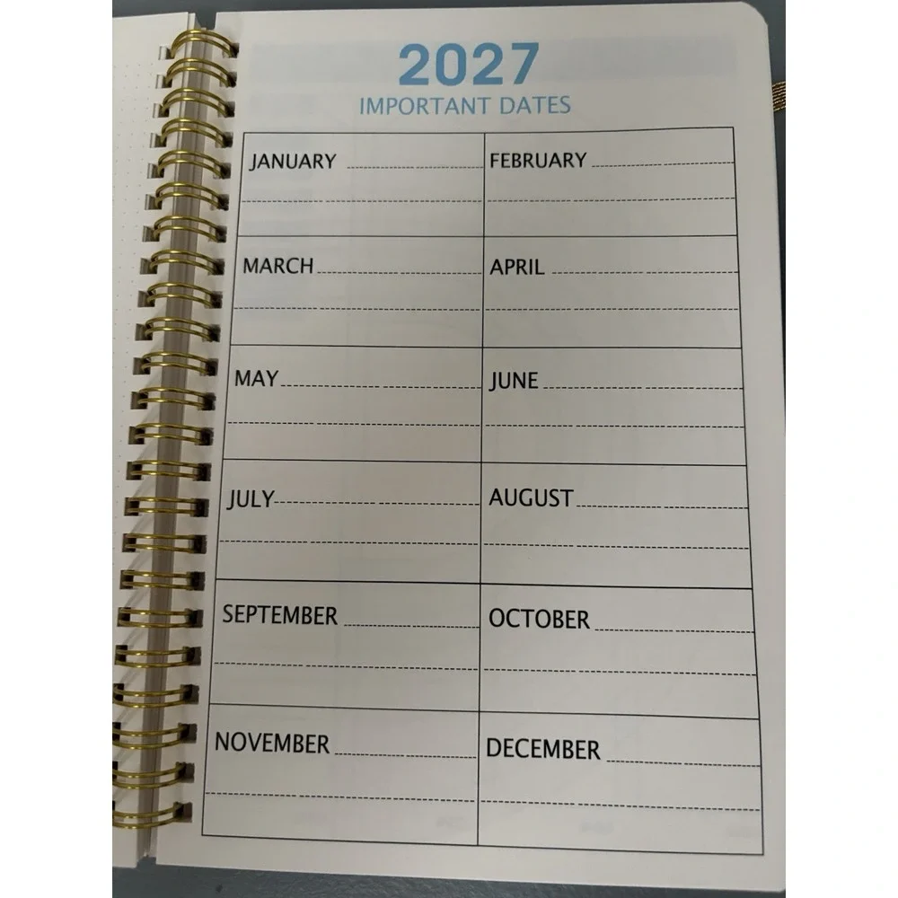 Planner Book 2025-2027 blue‎ gold white floral weekly planner calendar with pen